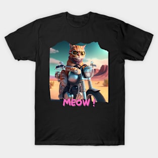 Cool Cat On Motorbike In The Desert 2 T-Shirt